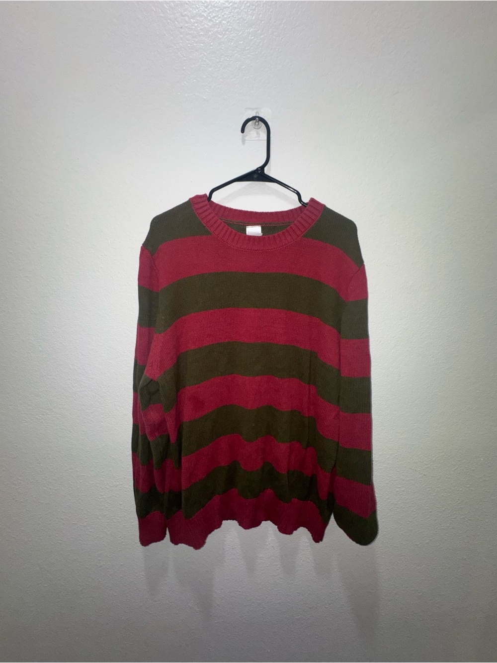 Striped Crewneck Sweater in Red and Olive for Men